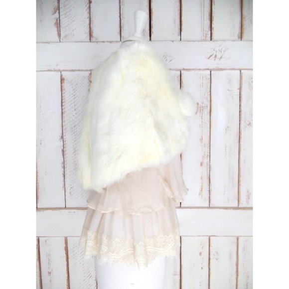 Vintage 50s light  ivory rabbit fur stole wrap white fur capelet - Picture 3 of 5